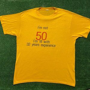 Vintage 80s Age 50 Humor Graphic T-Shirt Single Stitch Yellow L Funny Novelty